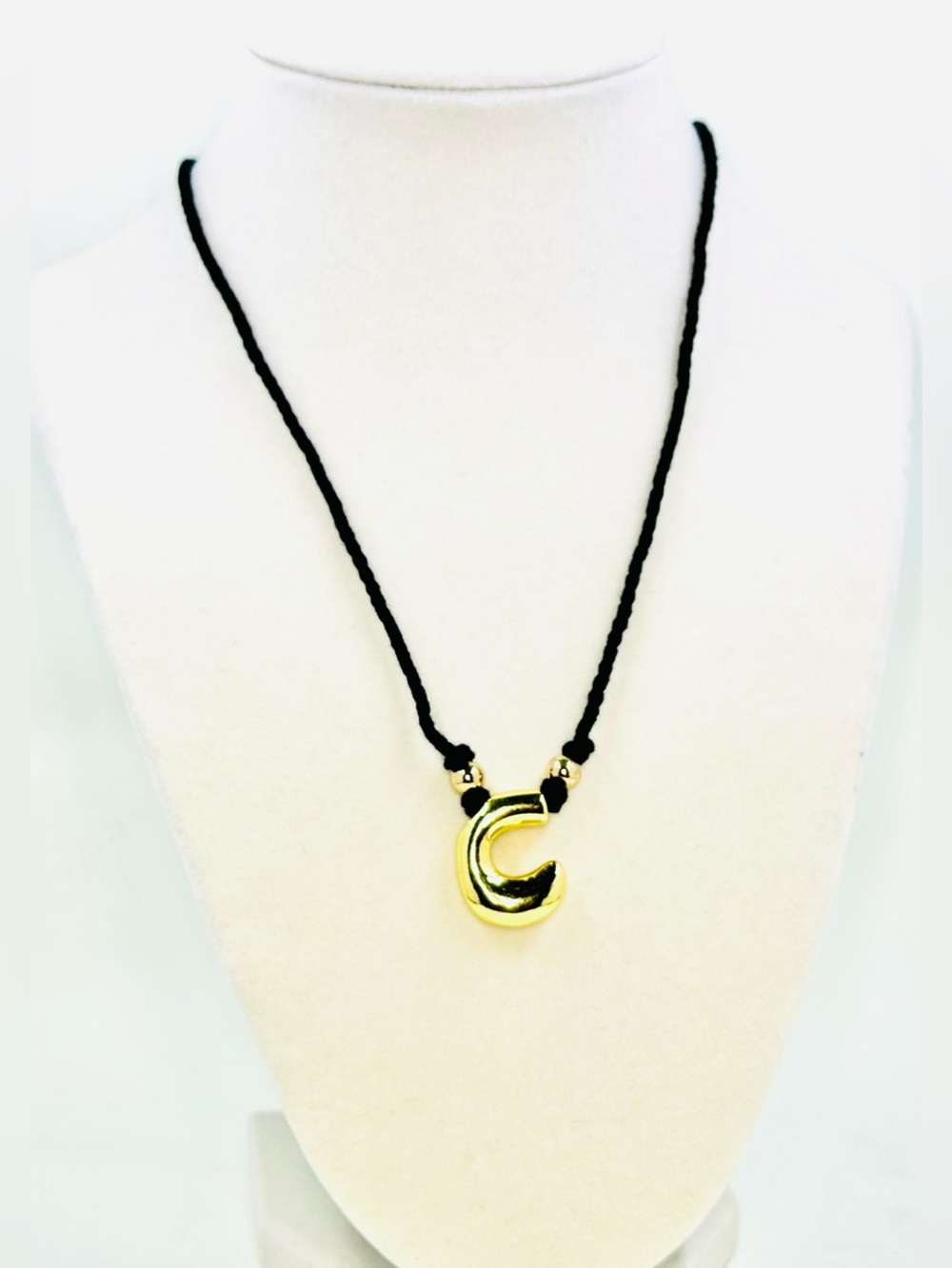 Mayamar 18k Gold Plated Bubble 'C' Initial Pendant Necklace on Black Adj Cord